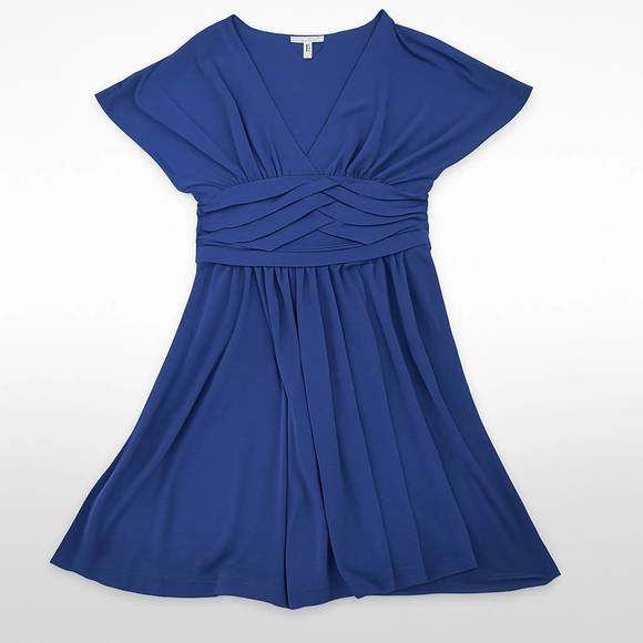 BCBGeneration Blue V-Neck Pleated Waist A-Line Dress M - Picture 1 of 9